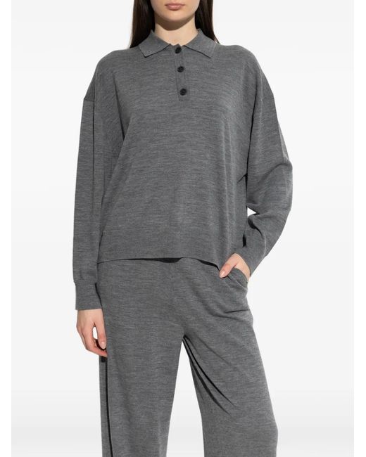 Anine Bing Gray Buttoned Polo Top