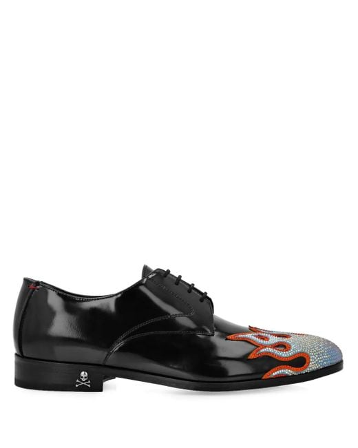 Philipp Plein Black Flame-Embellished Derby Shoes for men