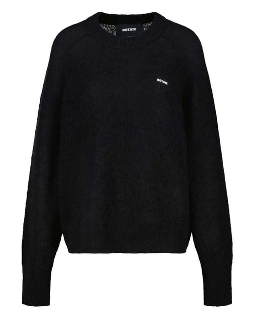 ROTATE BIRGER CHRISTENSEN Black Logo-Detail Crew-Neck Sweater