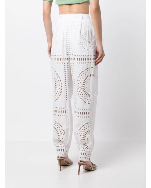 Alberta Ferretti White Cut Out-Detail High-Waisted Trousers