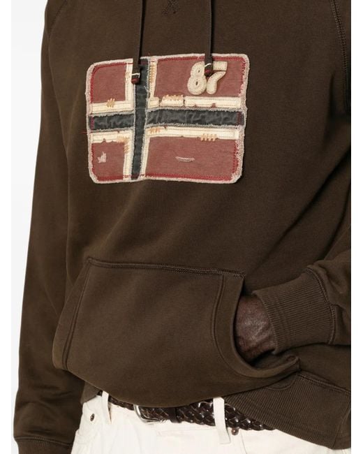 Napapijri Brown Patchwork Logo-Patch Hoodie for men