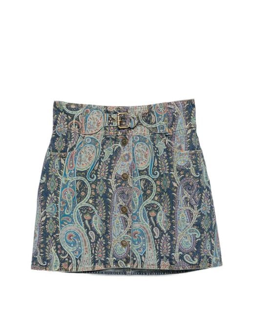 Etro Blue Button-Fastening Short Skirt