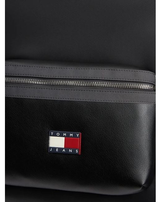 Tommy Hilfiger Black Logo-Patch Zip-Fastening Backpack for men