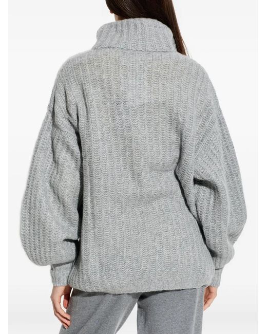 Lisa Yang Gray Moralie Zipped Balloon-Sleeve Sweater