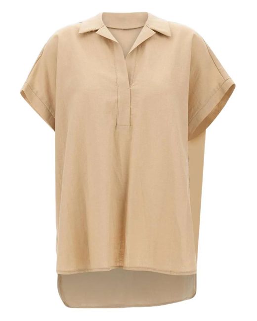 Kaos Blouse Met Wingtip-Kraag En Korte Mouwen in het Natural