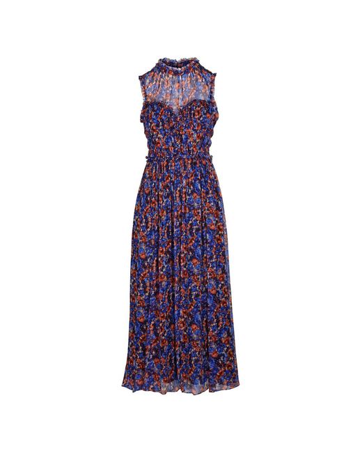 Ulla Johnson Purple Kasia Floral-Print Ruffled Midi Dress