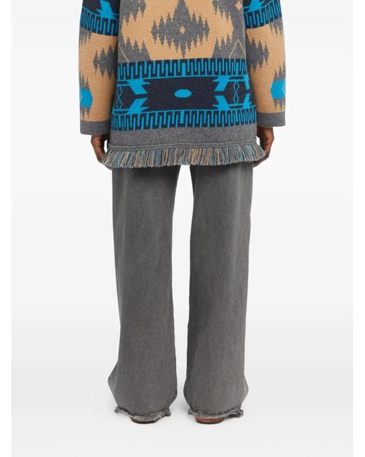 Alanui Blue Icon Jacquard Fringed Cardigan