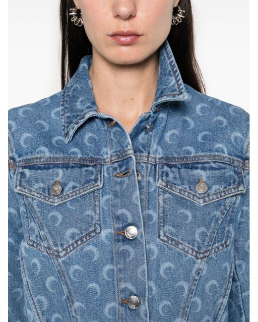 MARINE SERRE Blue Crescent-moon-print Denim Jacket