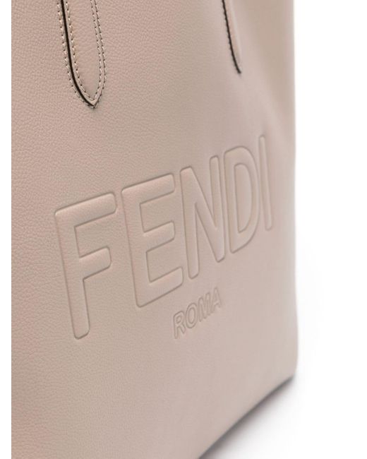 Fendi Natural Embossed-Logo Leather Tote Bag