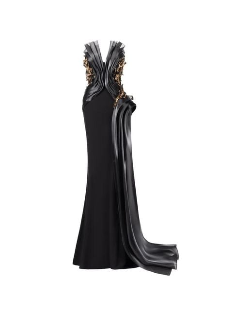 Gaby Charbachy White Ruffled Sequin-Embellished Gown