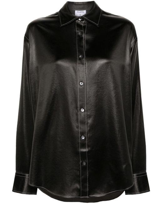 Filippa K ポインテッドカラー サテンシャツ Black