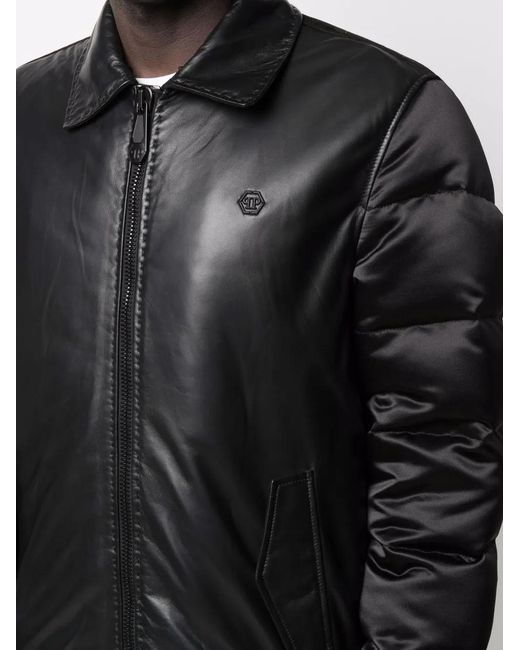 Philipp Plein Black Padded-Leather Bomber Jacket for men