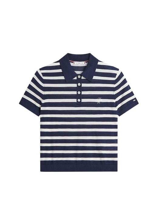 Tommy Hilfiger レディース ブルー ストライプ ポロトップ 【公式通販】
