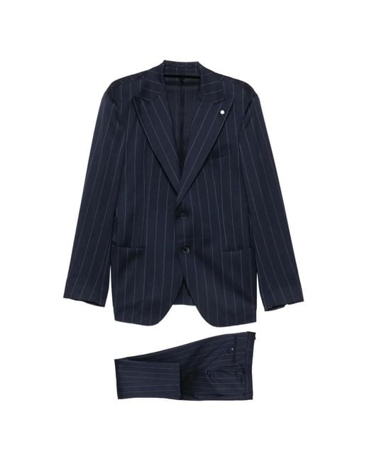 Luigi Bianchi Blue Pinstripe-Pattern Peak-Lapel Suit for men