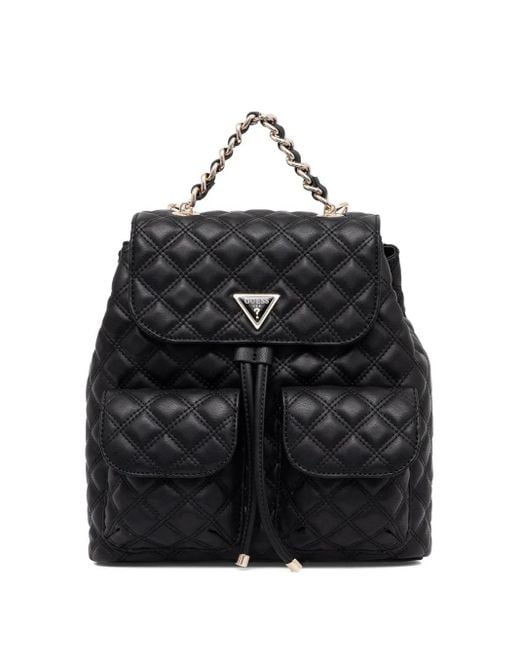 Guess Black Quilted-Effect Chain-Detail Backpack