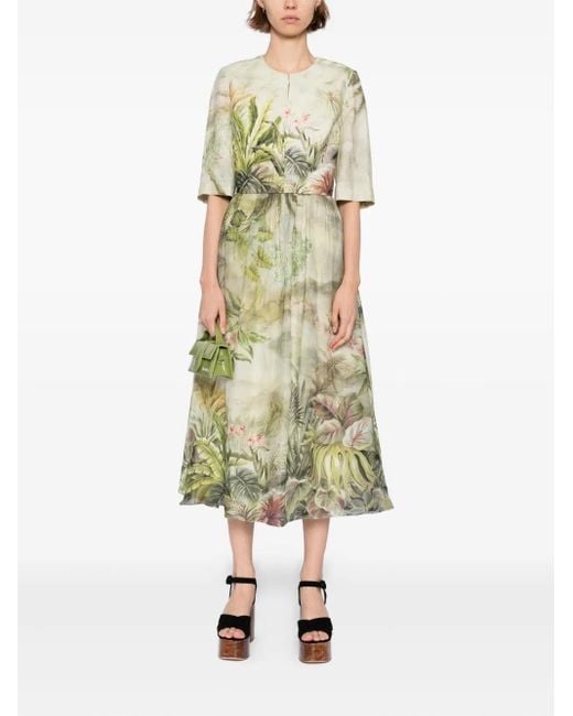 Elie Saab Green Printed Midi Dress