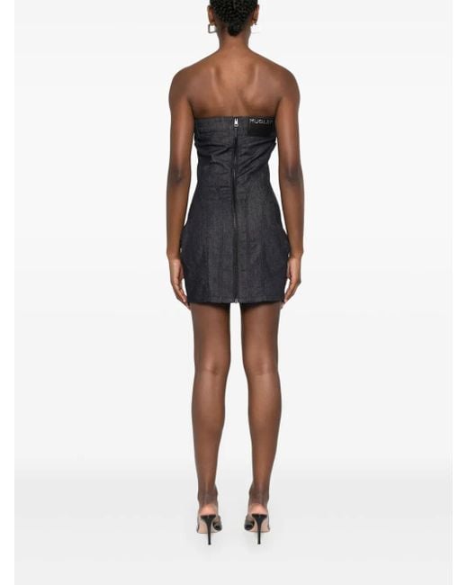 Mugler Blue Strapless Denim Mini Dress