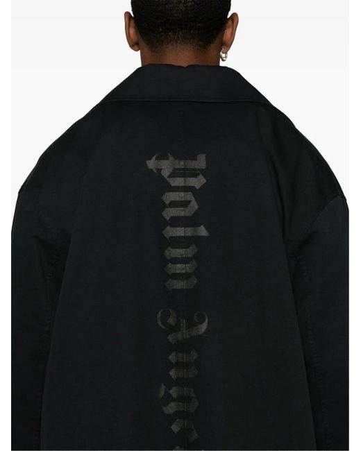 Palm Angels Black Single-Breasted Twill Coat for men
