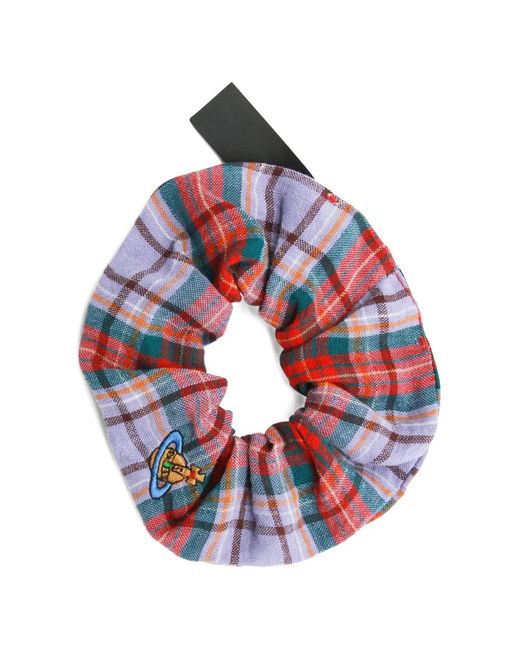 Vivienne Westwood Blue Embroidered Plaid Scrunchie