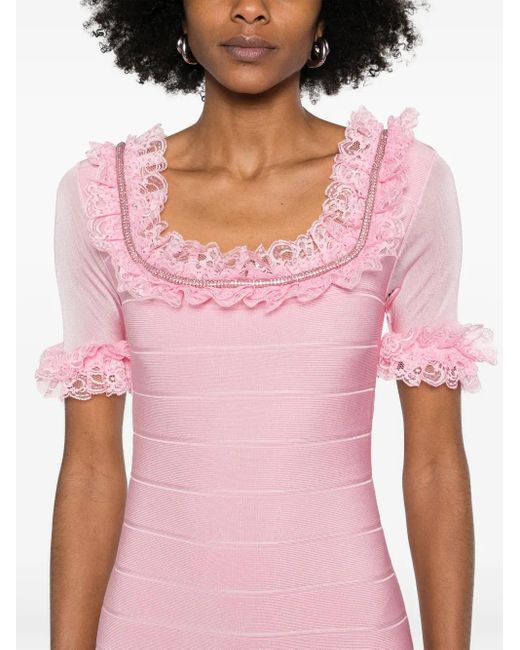 Self-Portrait Pink Ruffled Knitted Mini Dress