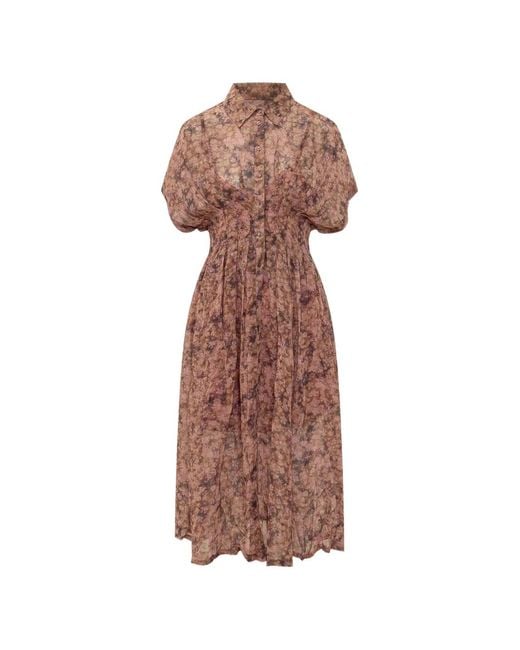 Ba&sh Brown Adena Floral-Print Midi Dress