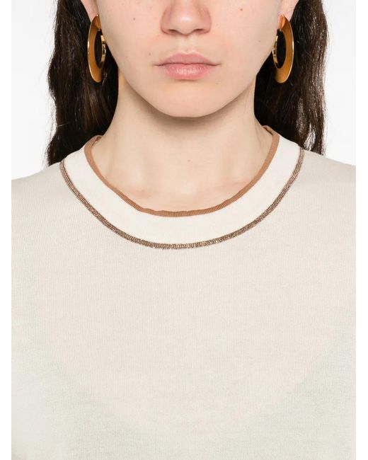 Fabiana Filippi White Contrast-Trim Knitted T-Shirt