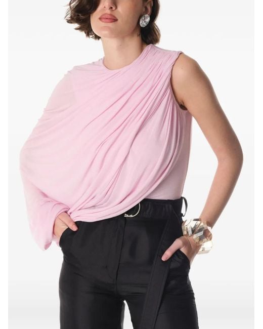 MANURI Pink Lillies Draped Blouse