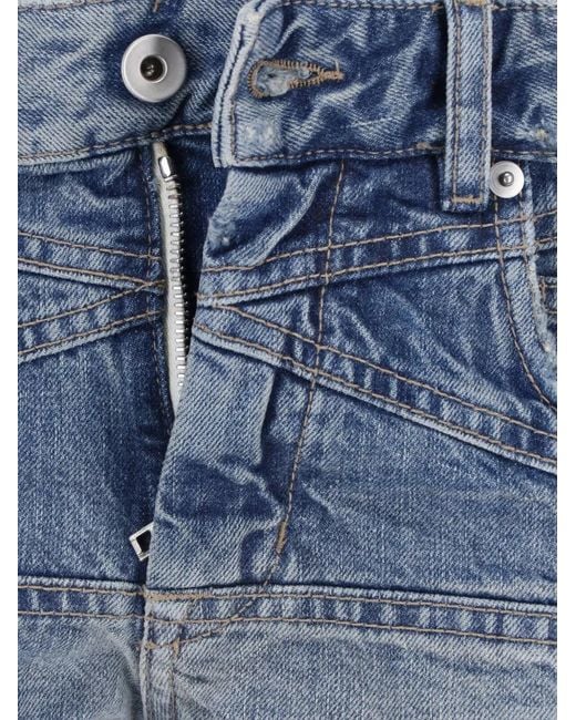 Rick Owens Blue Short En Jean À Bords Francs Et Empiècements