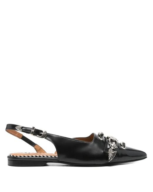 Toga Black Buckle-Embellished Slingback Mules