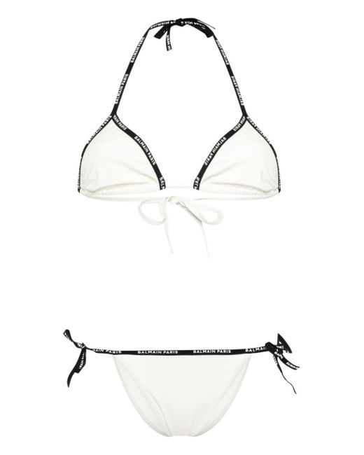 Bikini con ribete del logo Balmain de color White
