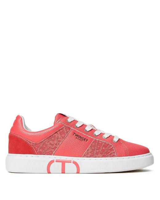 Twinset Red Lace-Panelled Sneakers