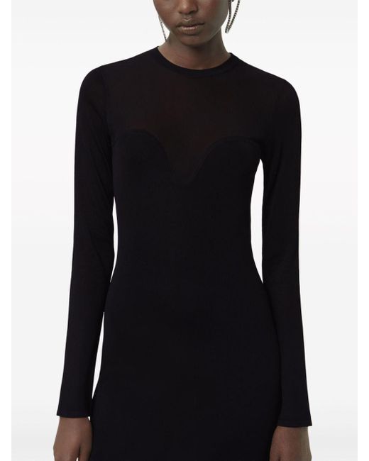 Nina Ricci Black Textured Semi-sheer Midi Dress