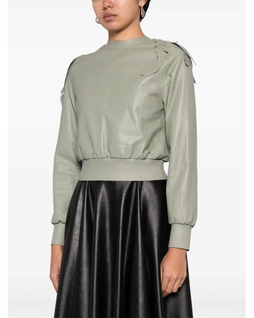 Undercover Green Leaf-Embroidered Leather Sweatshirt