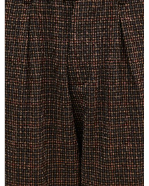 Universal Works Black Pleated Check Trousers for men
