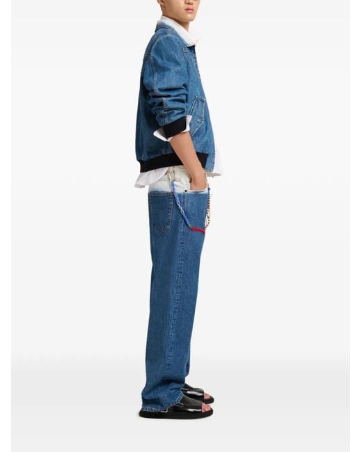 Marni Blue Denim Bomber Jacket With Degradé Collar for men