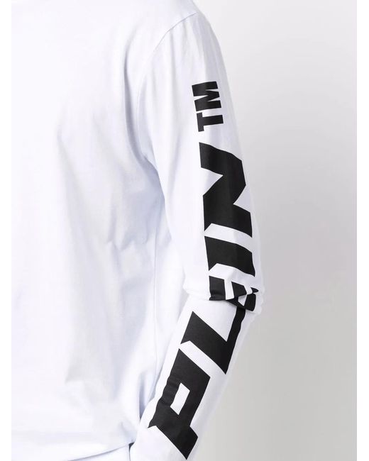 Philipp Plein White Round Neck Long-Sleeved T-Shirt for men