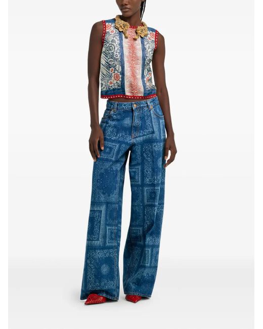 Roberto Cavalli Blue Print Sleeveless Top