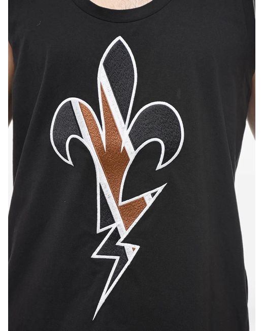 Neil Barrett Black Fleur-De-Thunder Embroidered Tank Top for men