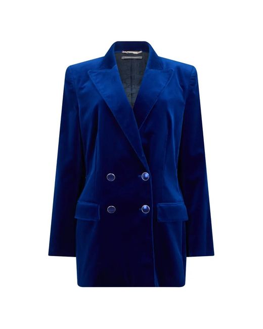Alberta Ferretti Blue Double-Breasted Velvet Blazer
