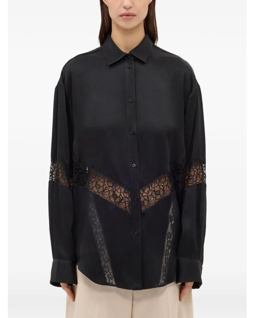 MSGM Blue Lace-Panel Shirt