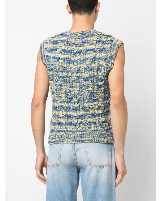 ANDERSSON BELL Blue Abstract-Knit V-Neck Vest for men