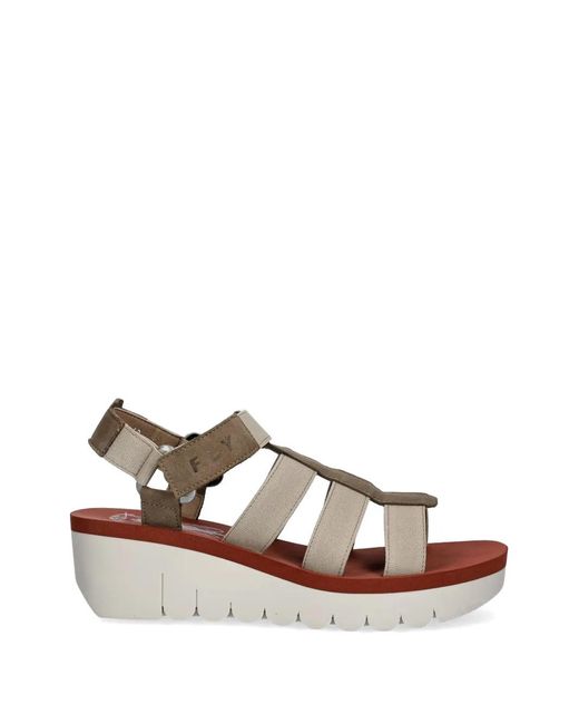 Fly London Brown Touch-Strap Platform Sandals