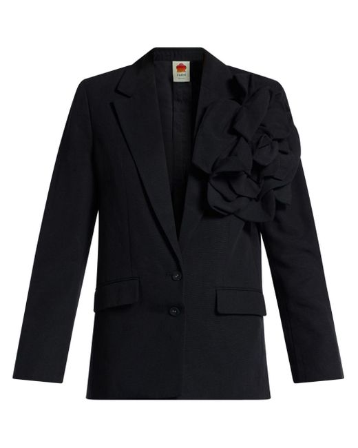 Farm Rio Blue Floral-Appliqué Blazer