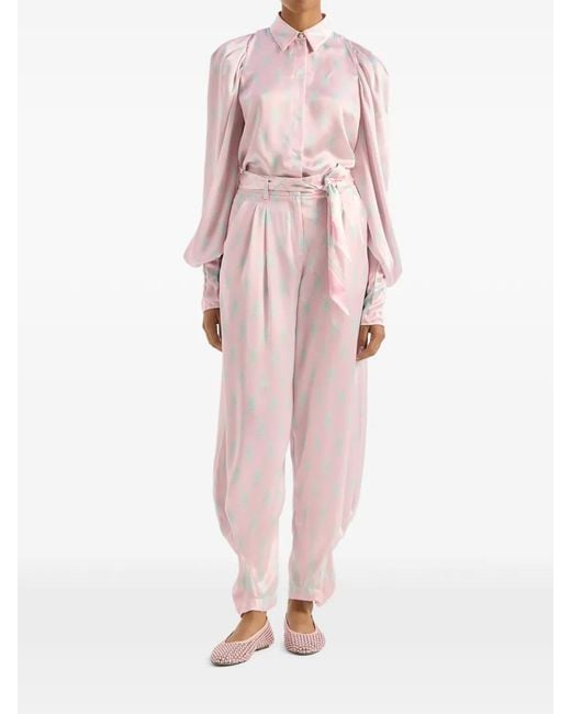 Genny Pink Patterned Pleated Trousers