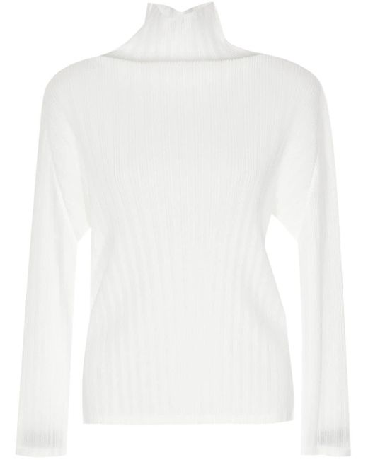 Pleats Please Issey Miyake White Roll-neck Fine-ribbed T-shirt