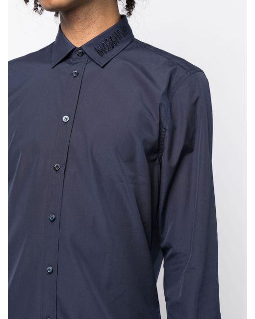 Moschino Blue Logo-embroidered Cotton Shirt for men