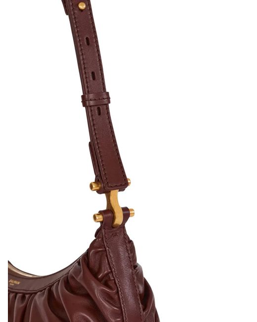 Balmain Brown Ebene Ruched Leather Shoulder Bag