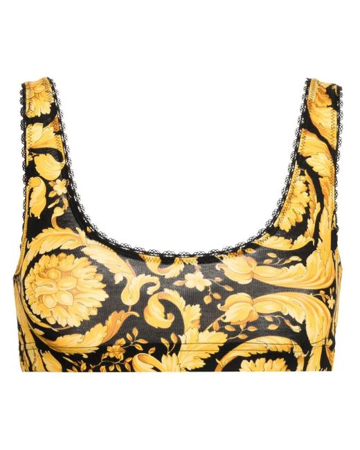 Versace Yellow Barocco-Print Cotton Bra