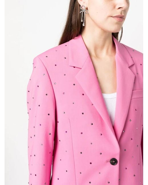 MSGM Pink Crystal-Embellished Single-Breasted Blazer