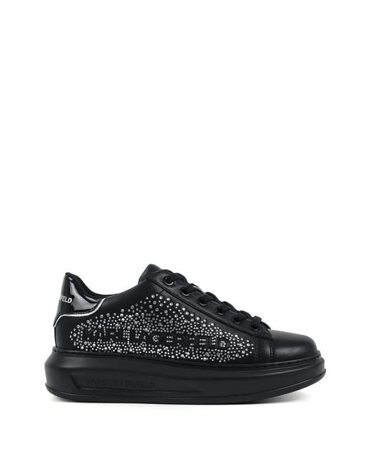 Karl Lagerfeld Black Rhinestone Lace-Up Sneakers